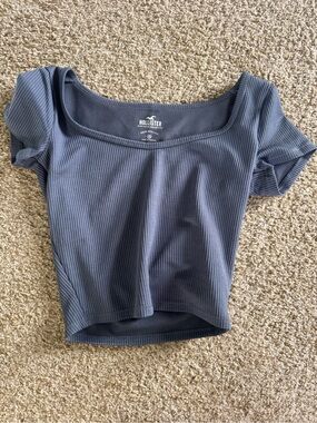Hollister Ribbed Square-Neck Crop Top in Slate Blue